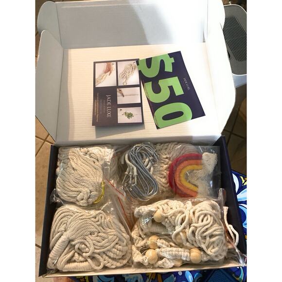 Jade Luxe NIB Macrame Plant hanger 7 PCs bohemian beaded W/Lg Hooks 36-66” Long - Picture 2 of 7